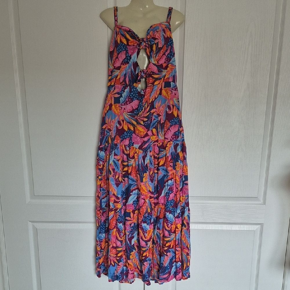 Guess Vibrant Floral Maxi Dress in Blue and Pink - Picture 5 of 16
